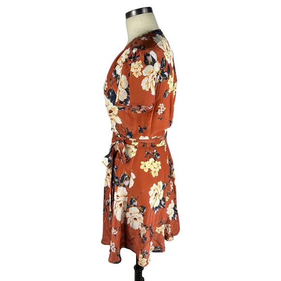 YUMI KIM Kennedy Floral Mini Wrap Dress Honey Rose Rust Size Small NWT Earthy - Picture 2 of 6
